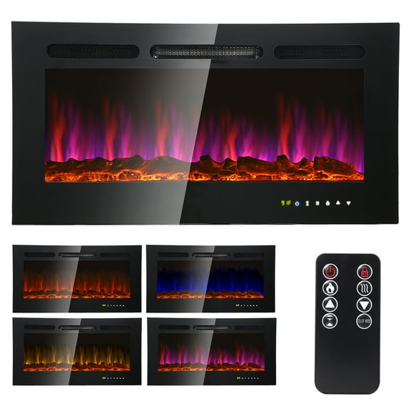SKONYON 36" Electric Fireplace Recessed Ultra Thin Wall Mounted Heater w/Multicolor Flame