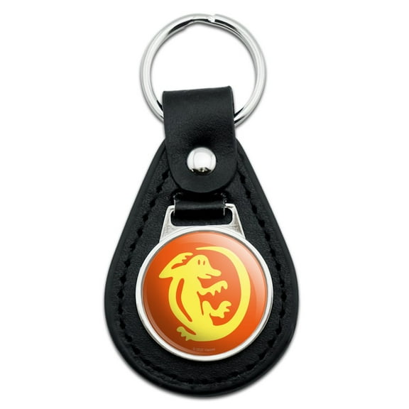 Black Leather Hidden Temple Orange Iguanas Keychain