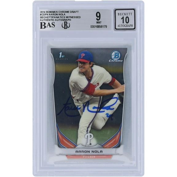 Aaron Nola Philadelphia Phillies Autographed 2014 Bowman Chrome Draft 1st Bowman #CDP4 Beckett Fanatics Witnessed Authenticated 9/10 Card - Fanatics Authentic Certified