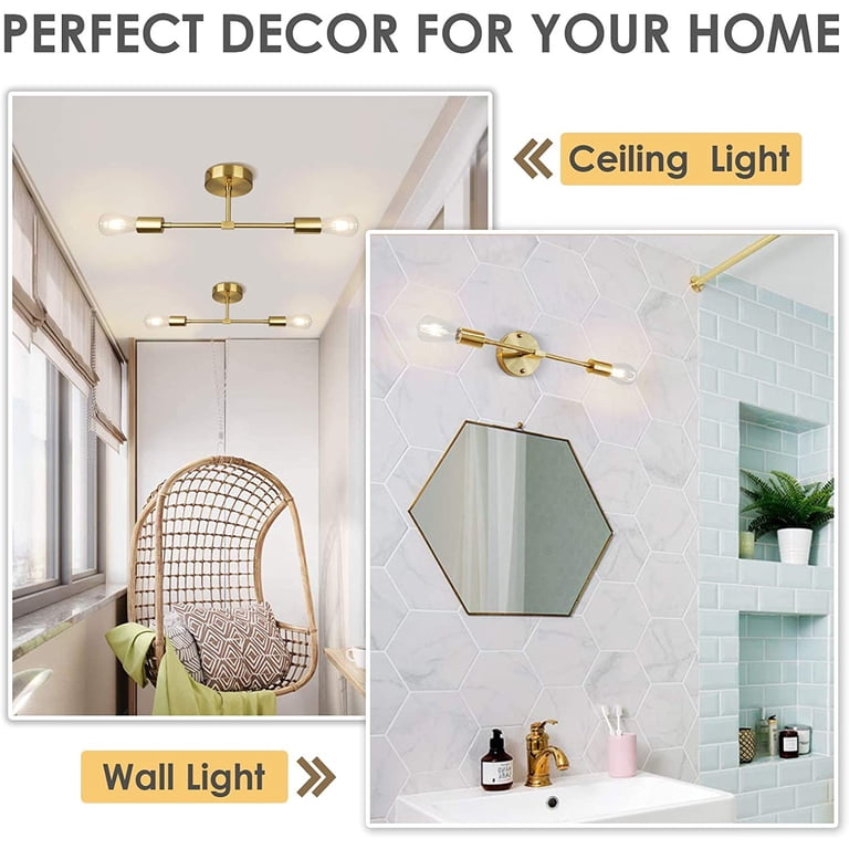 Set Of 2 Mid-Century Modern Wall Sconces With Linen Shade - Antique Gold, Hardwire Or Plug-in, For Hallway, Bathroom, Bedroom