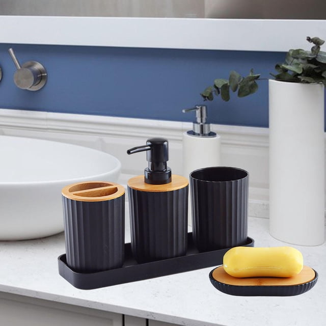 de accesorios nórdicos de 5 piezas, de jabonera, bandeja de almacenamiento, esencial para , NegroA perfecl Cosas de baño