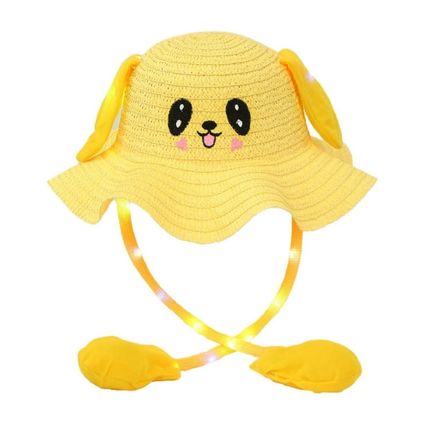 Sombrero de conejito para niños con luz, protección solar, gorra de pescador de moda, sombrero de paja para regalo Amarillo