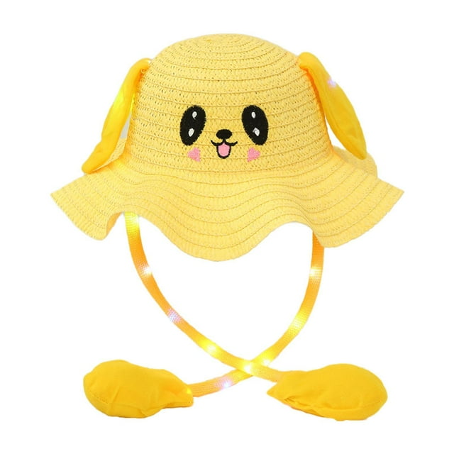 Sombrero de conejito para niños con luz, protección solar, gorra de pescador de moda, sombrero de paja para regalo Amarillo