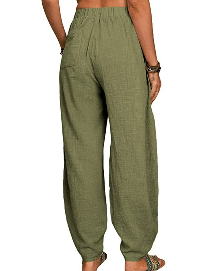 Sexy Dance Womens Plus Size Summer Linen Cotton Loose Pants Cropped Harem Beach Tapered Baggy Pants Summer Harem Ankle Trouser Pants