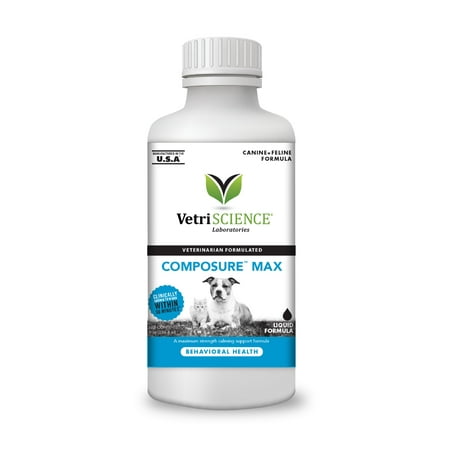 VetriScience Laboratories Composure Max Liquid, Calming and Anxiety Relief for Cats and Dogs, 8