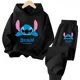 thumbnail image 4 of Conjunto de 2 piezas de sudadera y pantalones con dibujos animados de Disney Stitch 2024 para niños, ropa de moda para primavera y otoño, sudadera para niños y niñas, traje deportivo para niños, 4 of 5