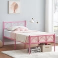 thumbnail image 3 of Twin Size Platform Bed Frame, Pink Twin Metal Bed Frame, Heavy Duty Base Bed Frame with Headboard and Footboard, Steel Slat Support, No Box Spring Needed, Easy to Assemble, 3 of 7