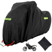 Heavy Duty Universal Motorcycle Cover Outdoor Waterproof, XXL/XXXL Motorbike Cover Indoor Scooter Shelter Protection with Reflective Strips for Harley Yamaha Davidson Honda Suzuki Kawasaki Moped