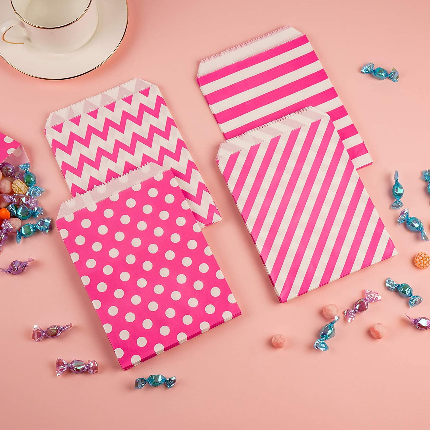 10pk Candy Buffet Polka Dots Treat Bags Light Pink Birthday Wedding Favour 