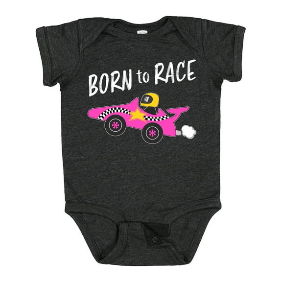 Inktastic Born to Race Pink Race Car Boys or Girls Baby Bodysuit