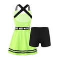 thumbnail image 5 of YUUMIN Girls Tennis Golf Dress Sleeveless Letters Print A-line Dress with Shorts Set for Gym Sport Fluorescent Green 14, 5 of 7