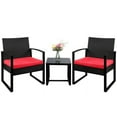 thumbnail image 2 of Vineego 3 Pieces Bistros Sets Outdoor Wicker Patio Furniture Sets PE Rattan Chairs Conversation Sets with table, Red, 2 of 12