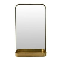 Benjara BM331360 Feno Decorative Wall Mirror with Rack - Portrait Style Gold Metal - 30 in.