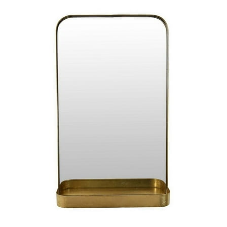 Benjara BM331360 Feno Decorative Wall Mirror with Rack - Portrait Style Gold Metal - 30 in.