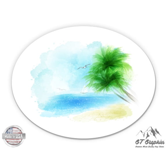 Beach Palms Ocean Watercolor - 12" Vinyl Sticker Waterproof Decal