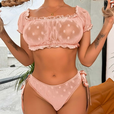 

Medcursor Bra And Panty Set Ruffle Lingerie Set Mesh Chemise