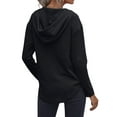 thumbnail image 5 of NFTOEIULA Women V Neck Long Sleeve Chest Pocket Curved Hem Waffle Drawstring Hoodie, 5 of 7