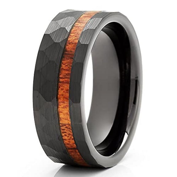 Black Tungsten Wedding Ring,Koa Wood Wedding Ring,8mm Wedding Ring,Tungsten Wedding Band,Man's Tungsten Ring,Anniversary Ring,Engagement Ring, 7.5