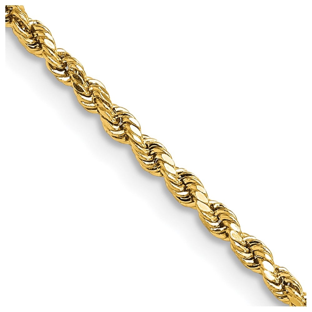 Diamond2Deal 14K Yellow Gold 2.25mm Semi Solid Diamond-cut Rope Chain Necklace for Women 24"