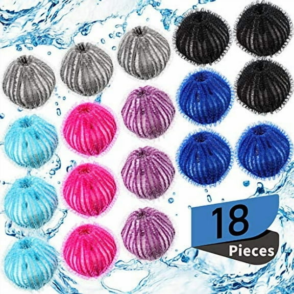 18 Pieces Pet Hair Remover for Laundry Dryer Balls Reusable Washing Machine Hair Catcher Pet Dog Cat Catcher Lint Remover (Light Blue,Blue,Grey,Black,Purple,Rose Red)
