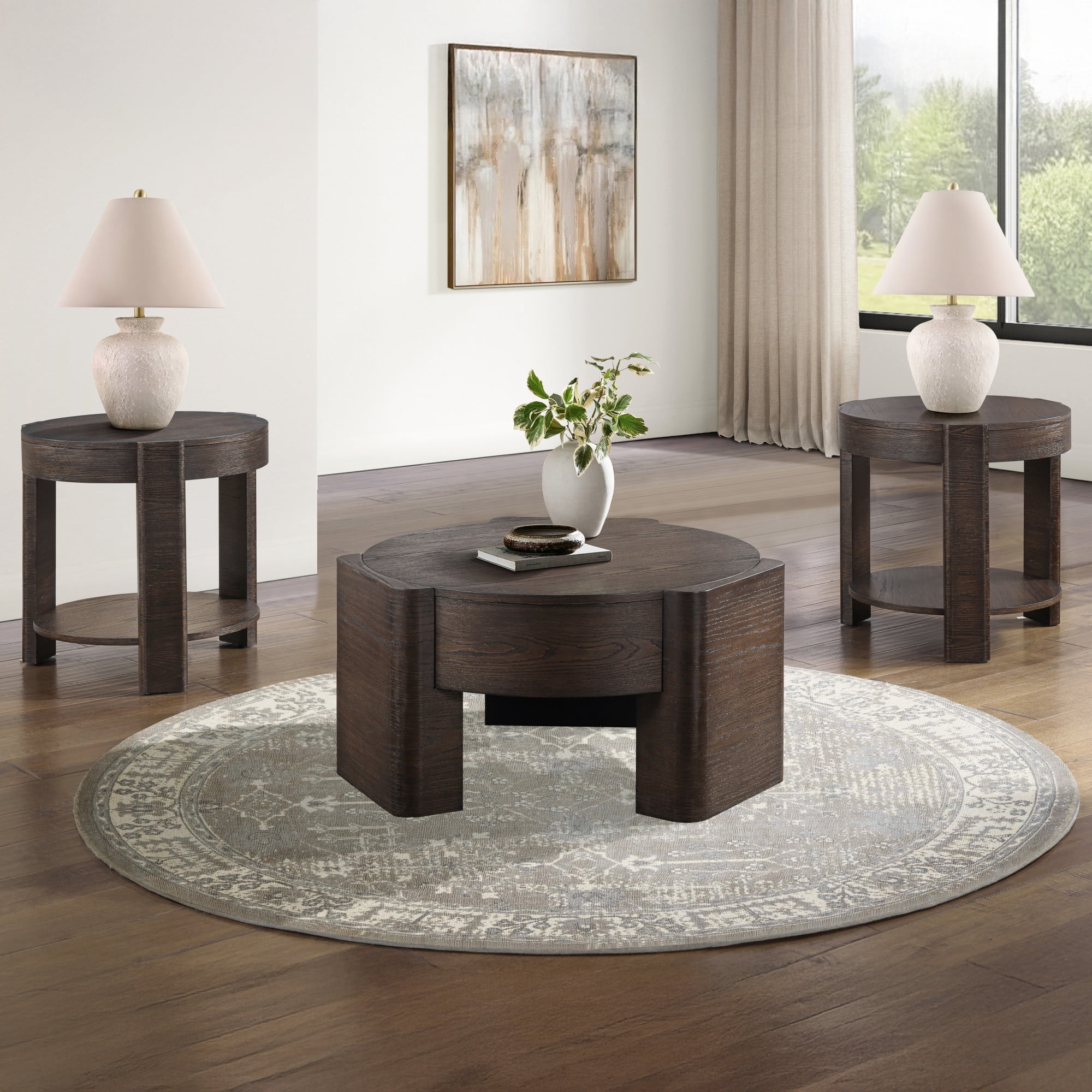 Steve Silver Salina Espresso Round End Table, Distressed Deep Espresso
