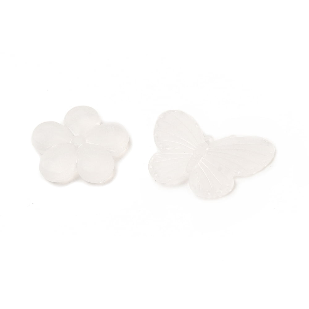 Frosted Transparent Acrylic Beads Mixed Shapes White 7~30x9~40x4~11mm Hole: 1~2mm