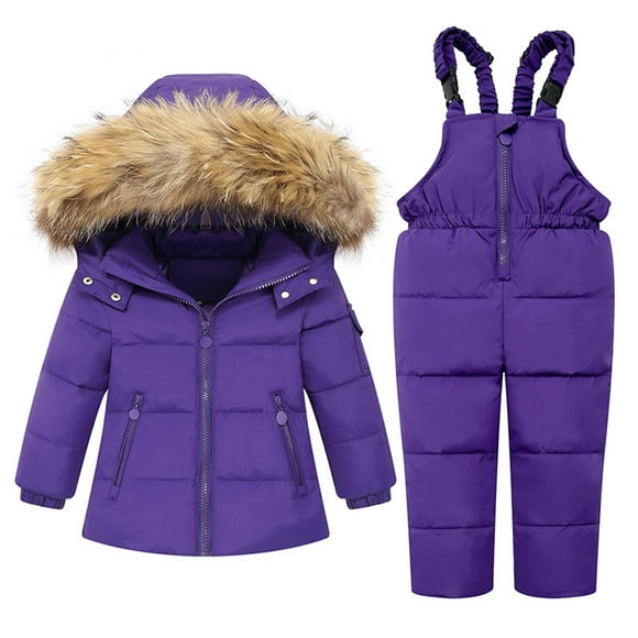 Hjcommed Winter Coats for Kids with Hoods, Rompers Suit Winter Windproof Ski Suit, Light Puffer Jacket for Baby Boys Girls, Infants, Toddlers Purple L