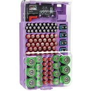 The Battery Organizer Storage Case with Hinged Clear Cover and closing latch, includes a Removable Battery Tester, Holds 93 Batteries Various Sizes (Purple)