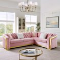 thumbnail image 4 of 106" L-Shaped Chesterfield Sectional Sofa, Upholstered Velvet Cloud Couch with Button Tufted and Gold Accents, Luxury 5-Seater Corner Couch, Pink, 4 of 9