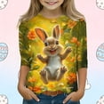 thumbnail image 2 of PWPSG Kids Easter Shirts 2026 Cute Rabbit Bunny Print Pullovers 3/4 Sleeve Crewneck Blouses Lightweight Summer Casual Shirts Funny Egg Graphic Tees for Girl Multicolor 9-10 Years, 2 of 6