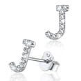 thumbnail image 1 of Pendientes de plata esterlina Silvora con inicial de circonita cúbica letra J, 1 of 8