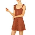 thumbnail image 6 of Allegra K Women's Faux Suede A Line Short Button up Overall Dresses, 6 of 7
