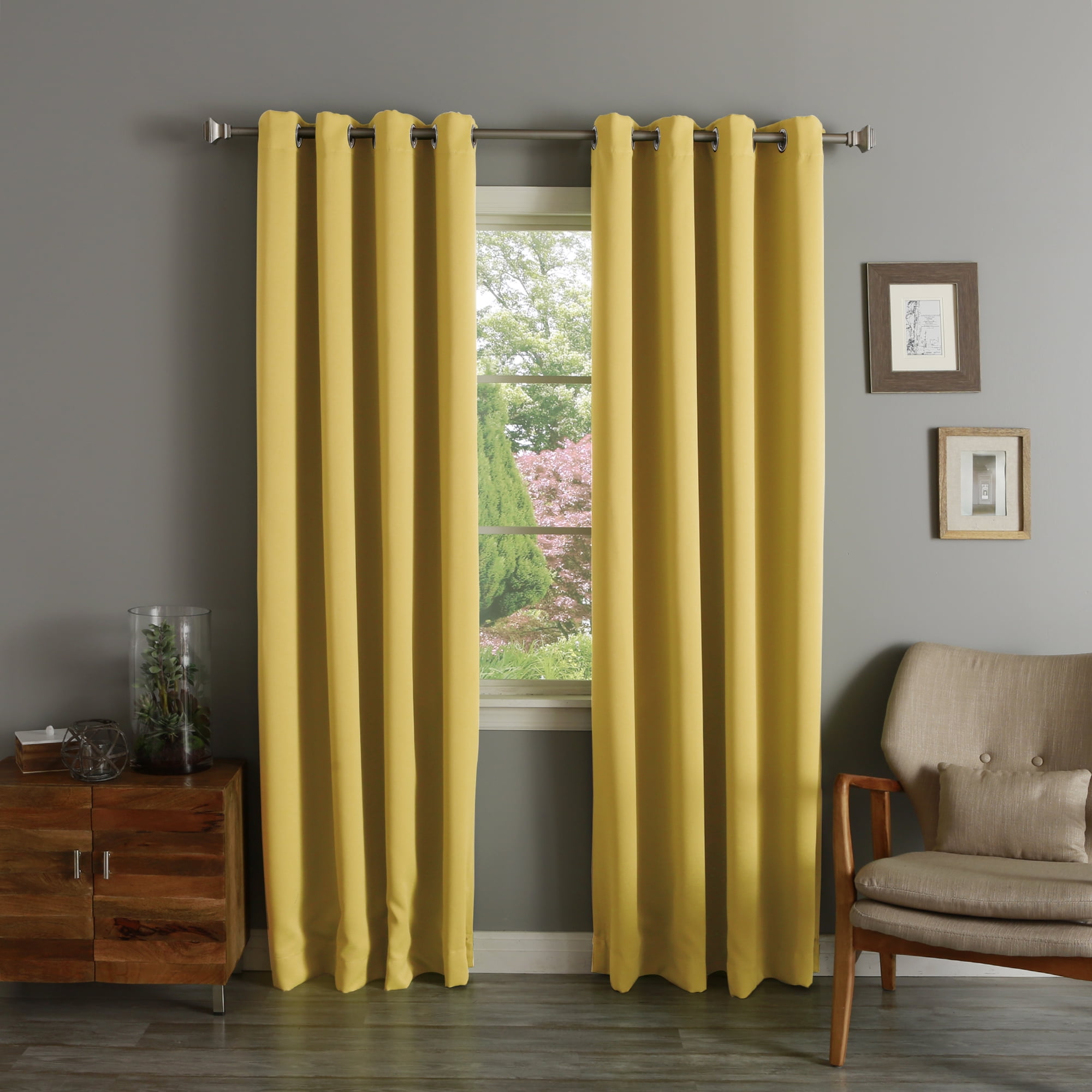Quality Home Closeout Solid Silver Grommet Blackout Curtains Mustard