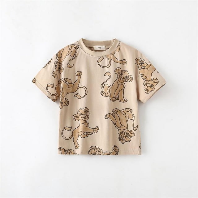 Camiseta con estampado completo de Disney para niños, ropa informal de cuello redondo, camisetas de dibujos animados para niños, camisa de Base suelta de algodón fino, nueva moda de verano