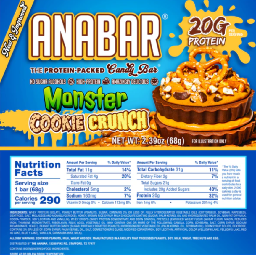 Anabar Protein Bar, Protein Packed Candy Bar, Amazing Tasting Protein Bar, Real Food, No Fillers, 20 Grams of Protein, No Sugar Alcohol (12 Bars, Milk Chocolate Monster Cookie Crunch)