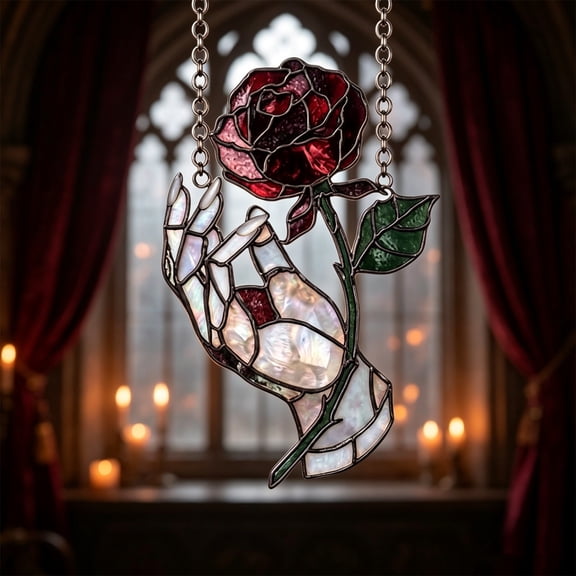 Acrylic Skeleton Hand Rose Gothic Hanging Ornament, Vintage Window Decor, Dark Room Wall Art, Halloween Suncatcher, Birthday Gift For Women