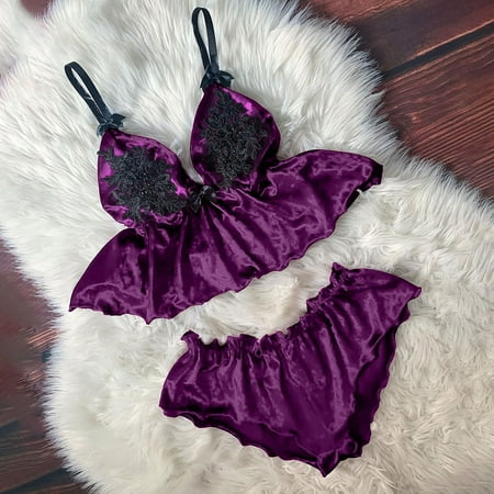 

Zermoge Pants for Women Plus Size Women V-Neck Eyelash Beaded Sexy Stain Camisole Pajamas Bowknot Shorts Set