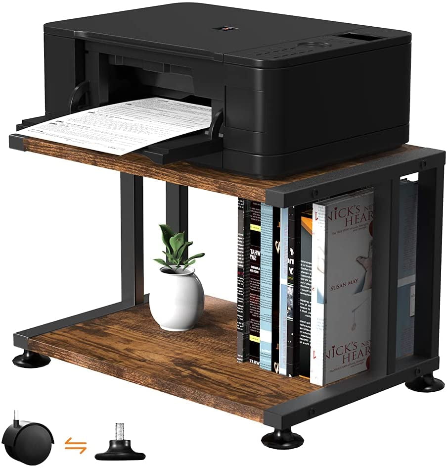 Vanspace Desktop Printer Stand 2 Tier, Wooden Desktop Printer Stand With Drawers