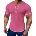thumbnail image 2 of Mens Tops Plus Size Short Sleeved V-neck Pocket Summer Casual Solid Color Shirt Hot Pink S, 2 of 6