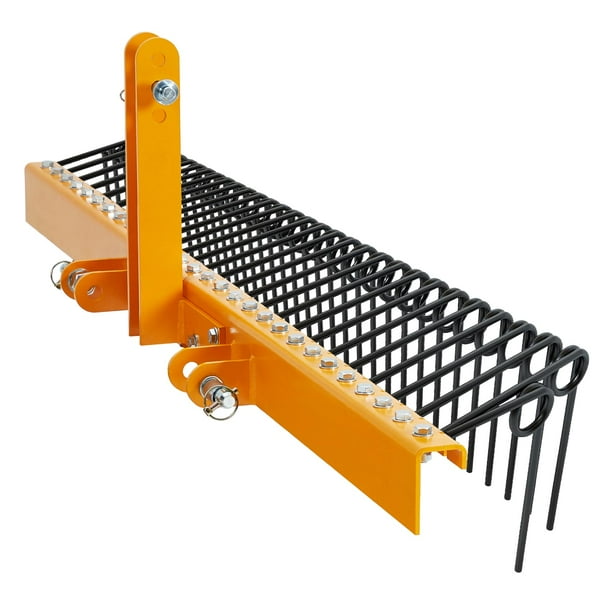 Yeshouse rastrillo de acero de 72" con recubrimiento en polvo, 30 púas de resorte helicoidal, remolcable con enganche de 3 puntos para tractores Cat 0/1, ideal para paja de pino, hojas y césped