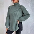thumbnail image 5 of Duoif Sweaters for Women Trendy Autumn and Winter Fashion Solid Color Knit Sweater Medium Long Shoulder Sleeve High Lapel Split Sweater Pullover Sweater Women's Sweaters Womens Tops Green2 S, 5 of 7