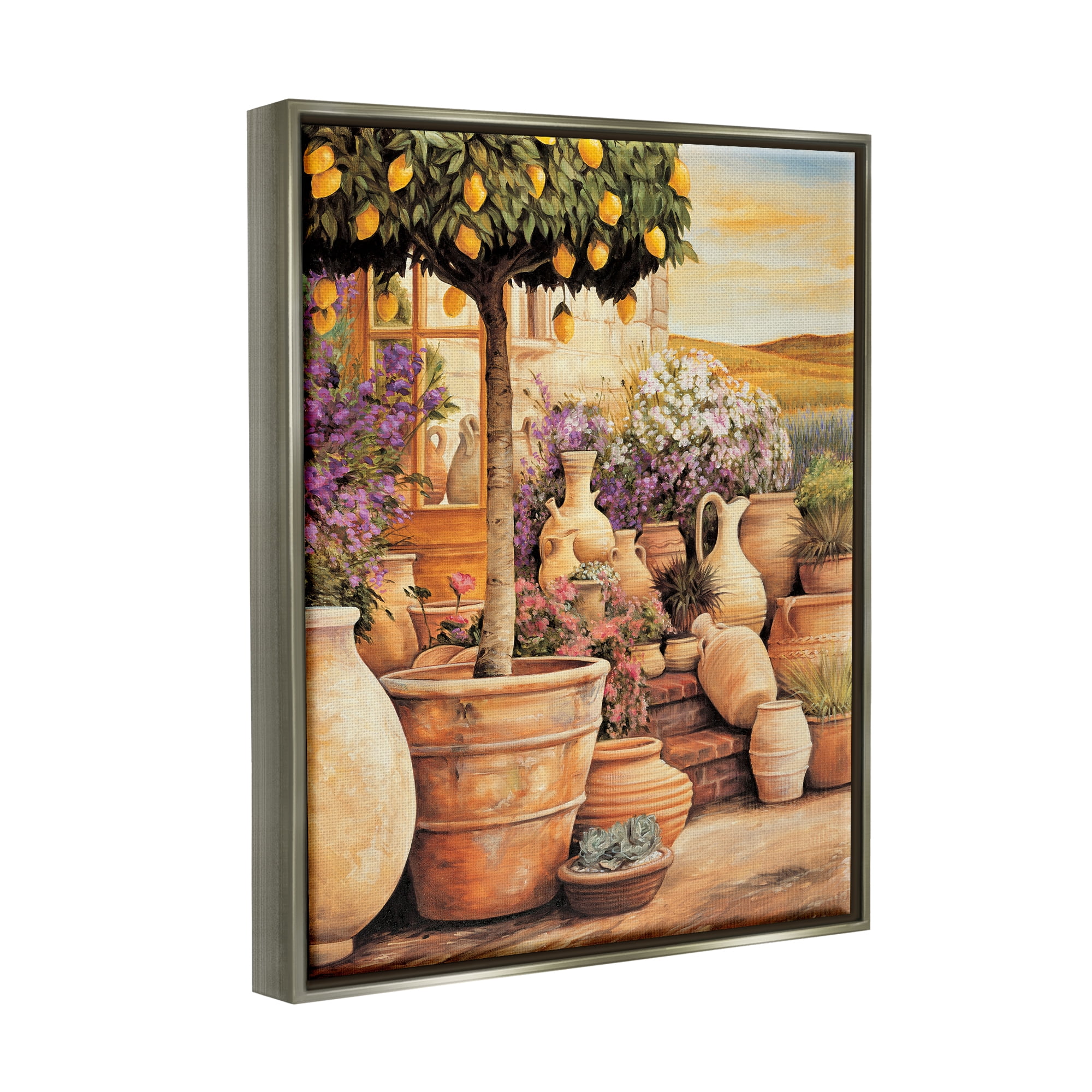 Stupell Industries Lemon Tree on Patio Nature Painting Gray Floater Framed Art Print Wall Art, 25 x 31