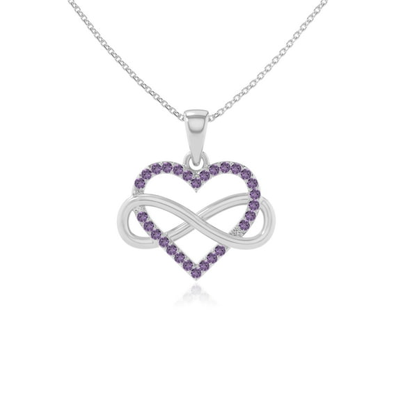 Natural Amethyst Infinity Heart Pendant Necklaces for Women in Sterling Silver, February Birthstone Jewelry Gifts for Her Birthday, Wedding Anniversary, Graduation, Christmas, Mothers Day, Valentines