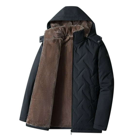 Fesfesfes Mens Fleece Jacket Solid Casual Thicken Hooded Zipper Winter Keep Warm Windproof Hardiness Jacket Coats On Sale