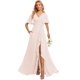thumbnail image 1 of Vestido de dama de honor Deamify, modesto, cuello en V, mangas onduladas, rosa, 1 of 7