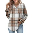 thumbnail image 2 of Stichou Womens Plaid Hoodies Pullover Sweaters Henley Tunic Tops for Women Loose Fit Dressy Oversized Sweatshirt with Buttons Khaki L, 2 of 5