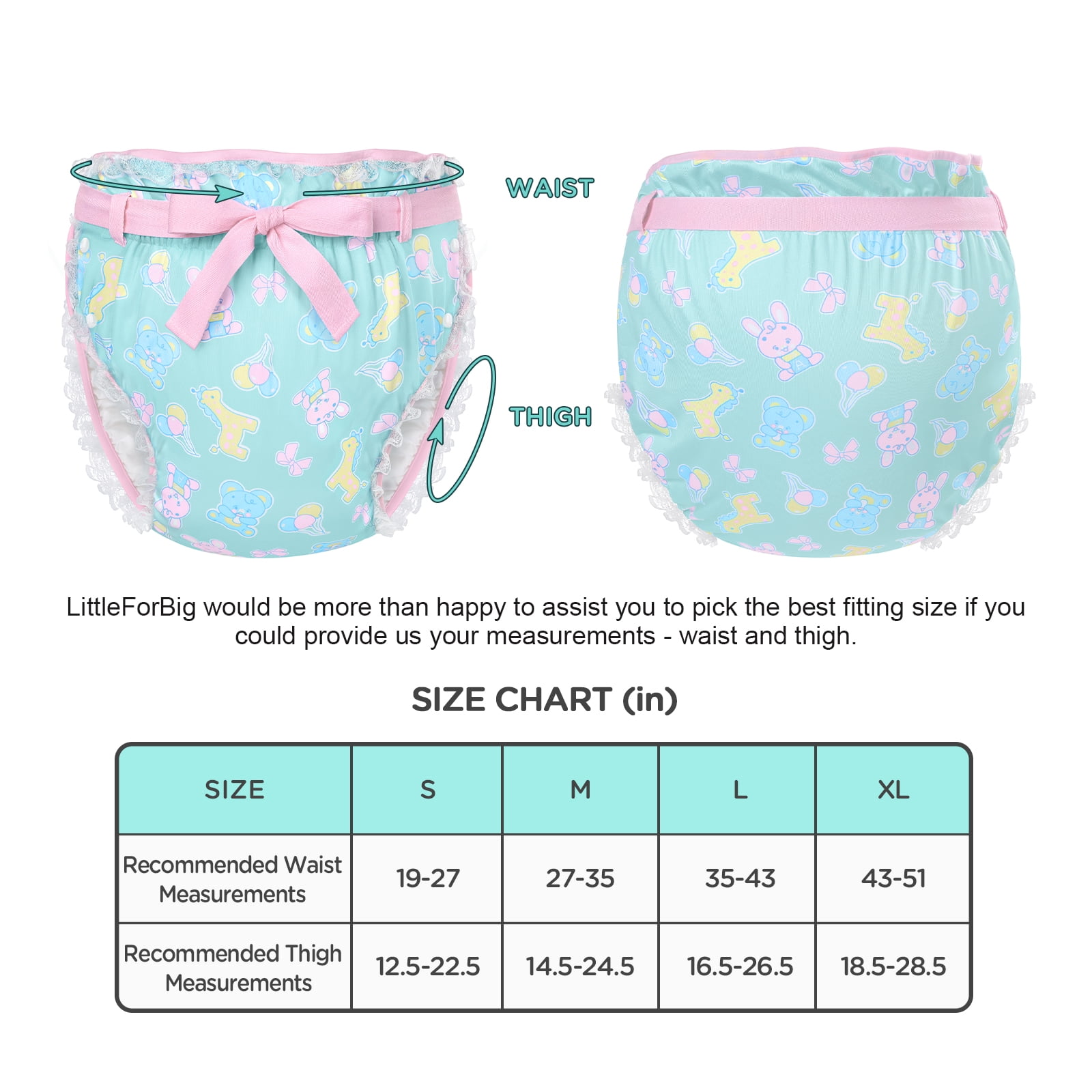 Littleforbig Silky Adult Ribbon Omutsu Diaper Wrap Cover Washable Adjustable Reusable Waterproof - Baby Parade Repeating Pattern XL