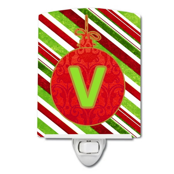 Christmas Oranment Holiday Initial Letter V Ceramic Night Light