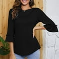 thumbnail image 5 of iHengLiXing Spring Tops for Womens Dressy Casual Women's Short Sleeves 3/4 Sleeves Casual Pullover Blouse T-shirt Black XXL, 5 of 8