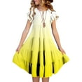 thumbnail image 1 of WERYOUNG Robes Filles Été Décontracté Mode Dégradé Manches Volantées Robe Évasée Robe Bohème Mode Filles Fête Robe Ligne A Robe d'Été, Jaune, 14-15 Ans, 1 of 7